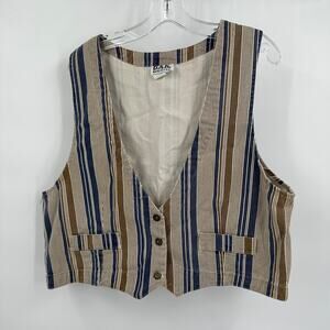 Vintage DAK Womens Vest‎ Size L Denim Striped Cottagecore Prairie Festival